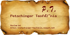 Petschinger Teofánia névjegykártya